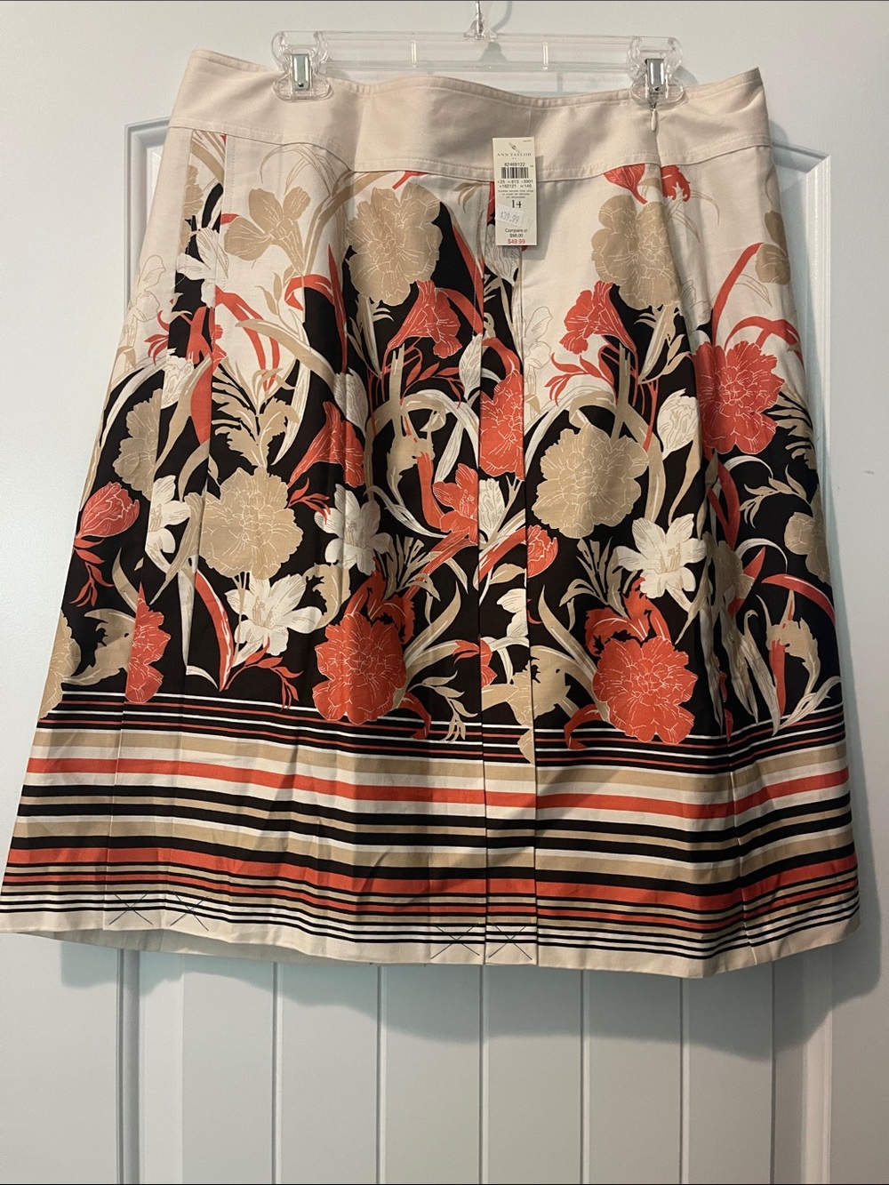Floral A-Line Skirt in Cream, Black & Coral by (no brand)